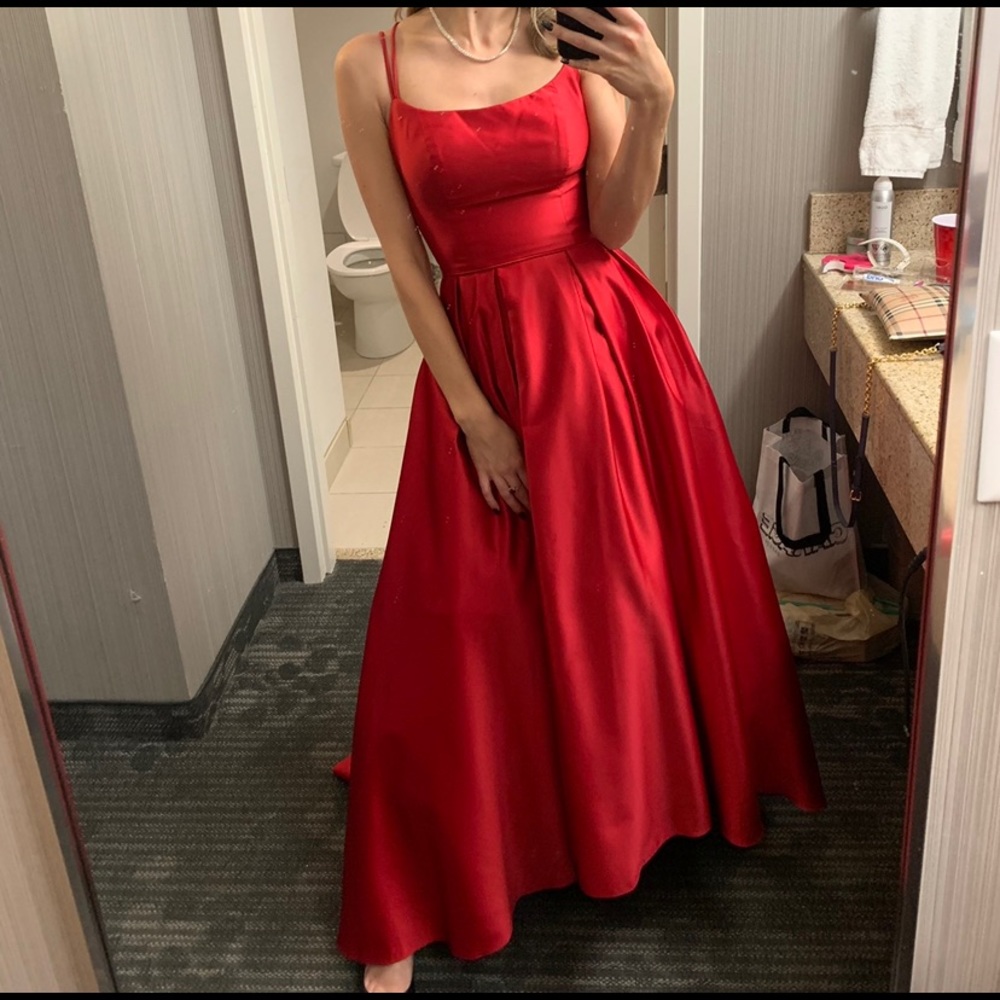 David’s Bridal Red Satin Ballgown Size 2